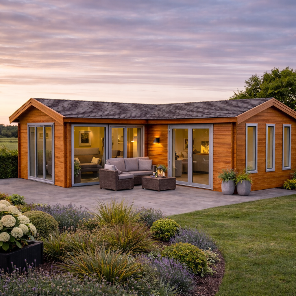 Wit geschilderde tuinwoning